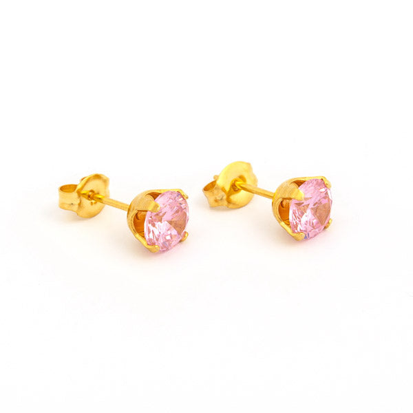 Sensitive™ Puff Pad Prong-Set Cubic Zirconia Fashion Studs – 6mm – Pink – Gold-Plated