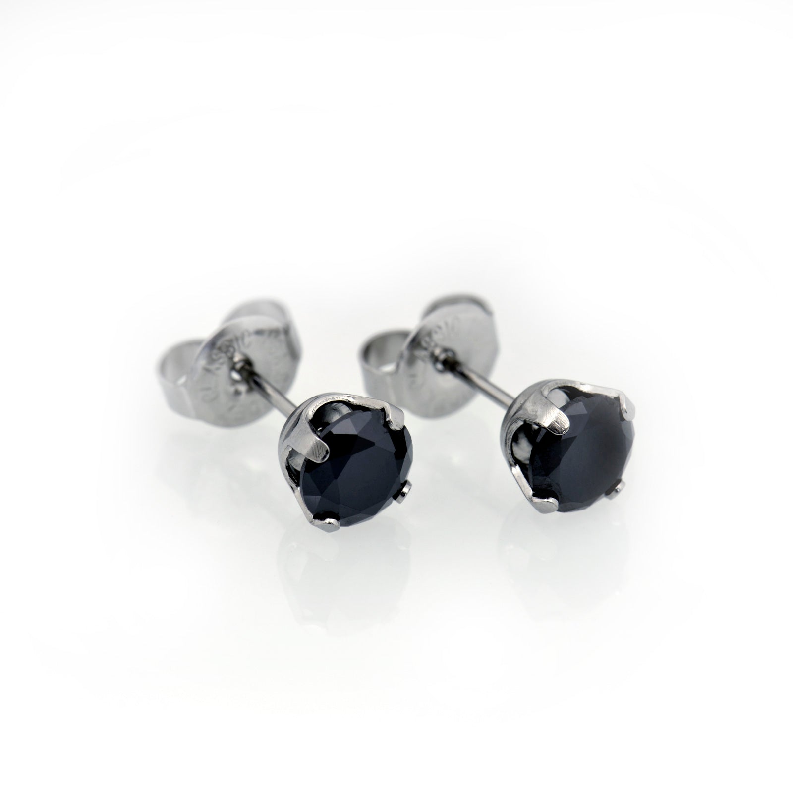 Sensitive™ Puff Pad Prong-Set Cubic Zirconia Fashion Studs – 6mm – Black – Stainless Steel
