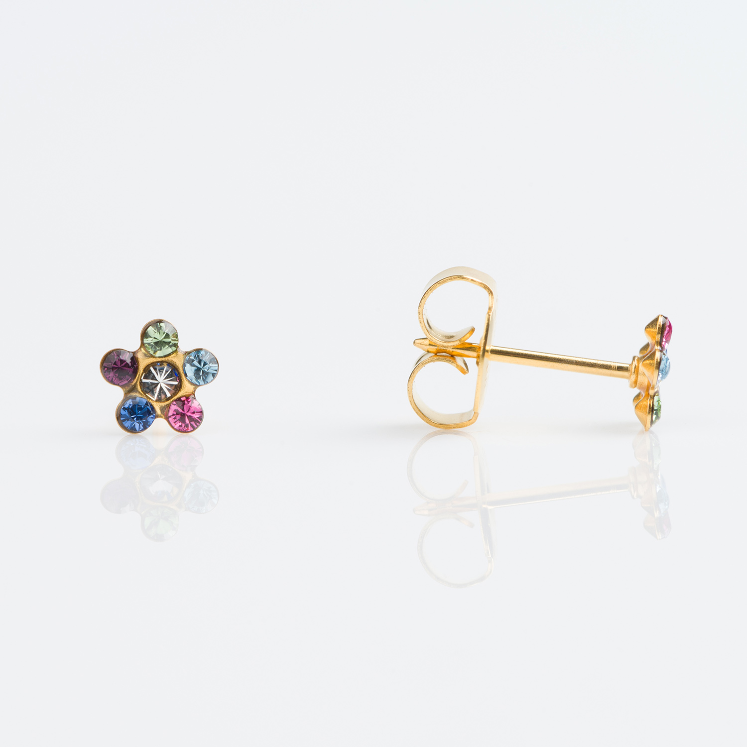 Sensitive™ Puff Pad Fashion Studs – Daisy – Rainbow – Gold-Plated