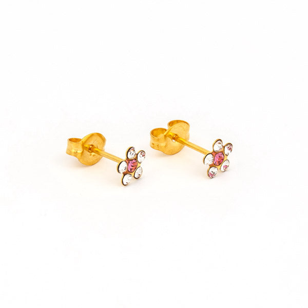 Sensitive™ Puff Pad Fashion Studs – Daisy – April Crystal + October Rose – Gold-Plated