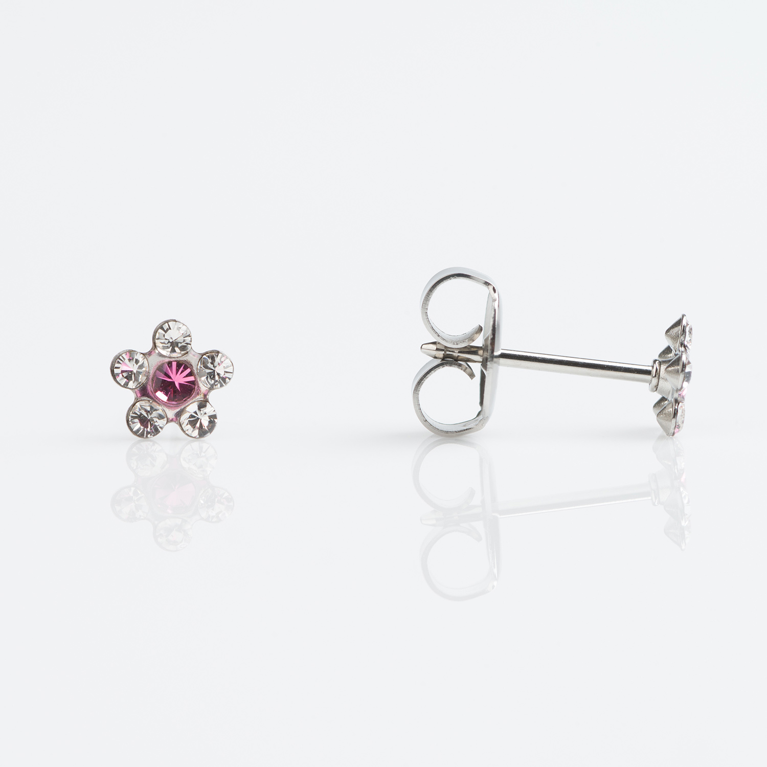 Sensitive™ Puff Pad Fashion Studs – Daisy – April Crystal + October Rose – Stainless Steel