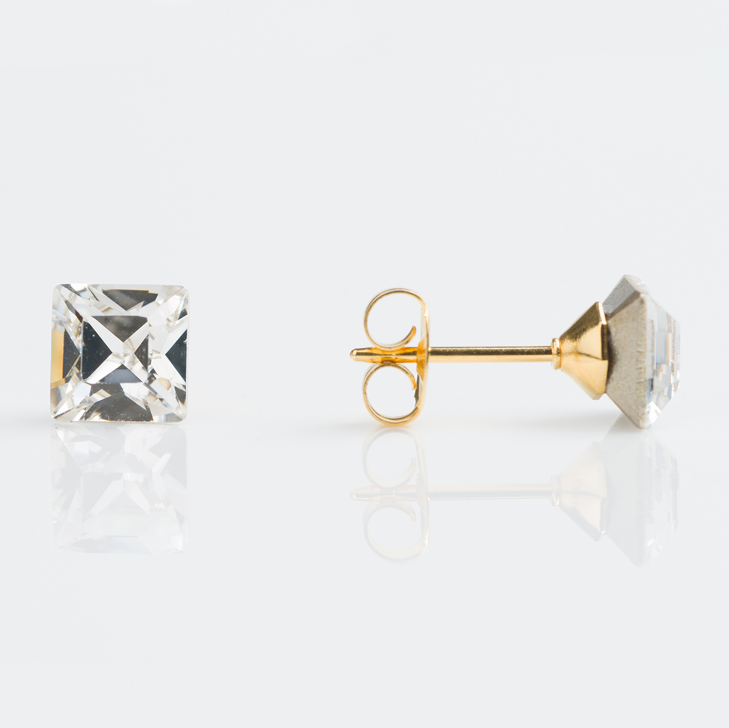 Sensitive™ Puff Pad Austrian Crystal Square Fashion Studs – 6×6mm – Gold-Plated
