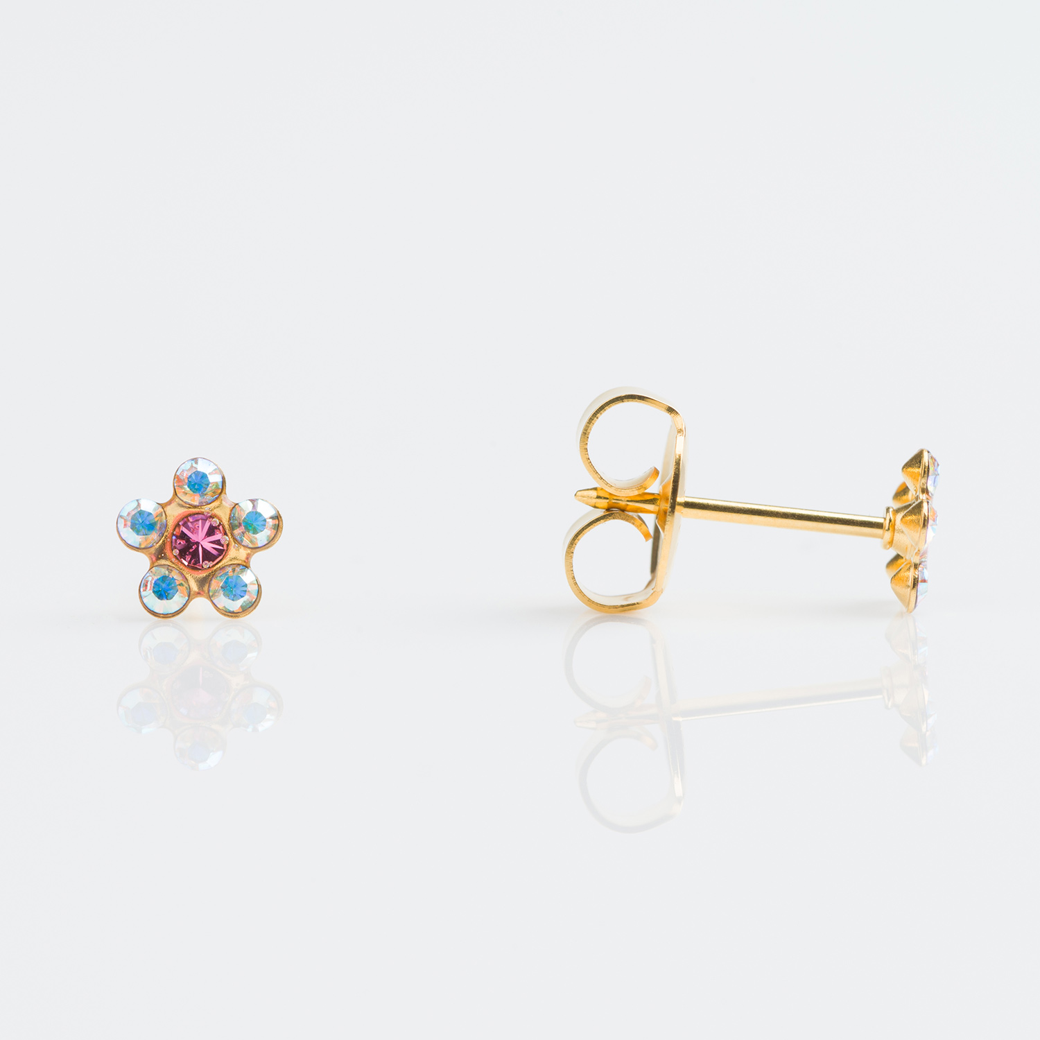 Sensitive™ Puff Pad Fashion Studs – Daisy – Aurora Borealis + October Rose – Gold-Plated