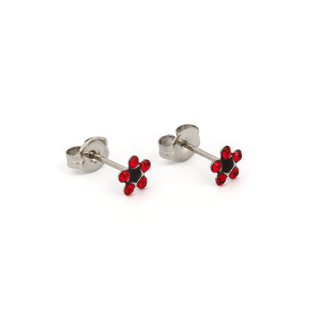 Sensitive™ Puff Pad Fashion Studs – Daisy – July Ruby + Jet Black – Stainless Steel