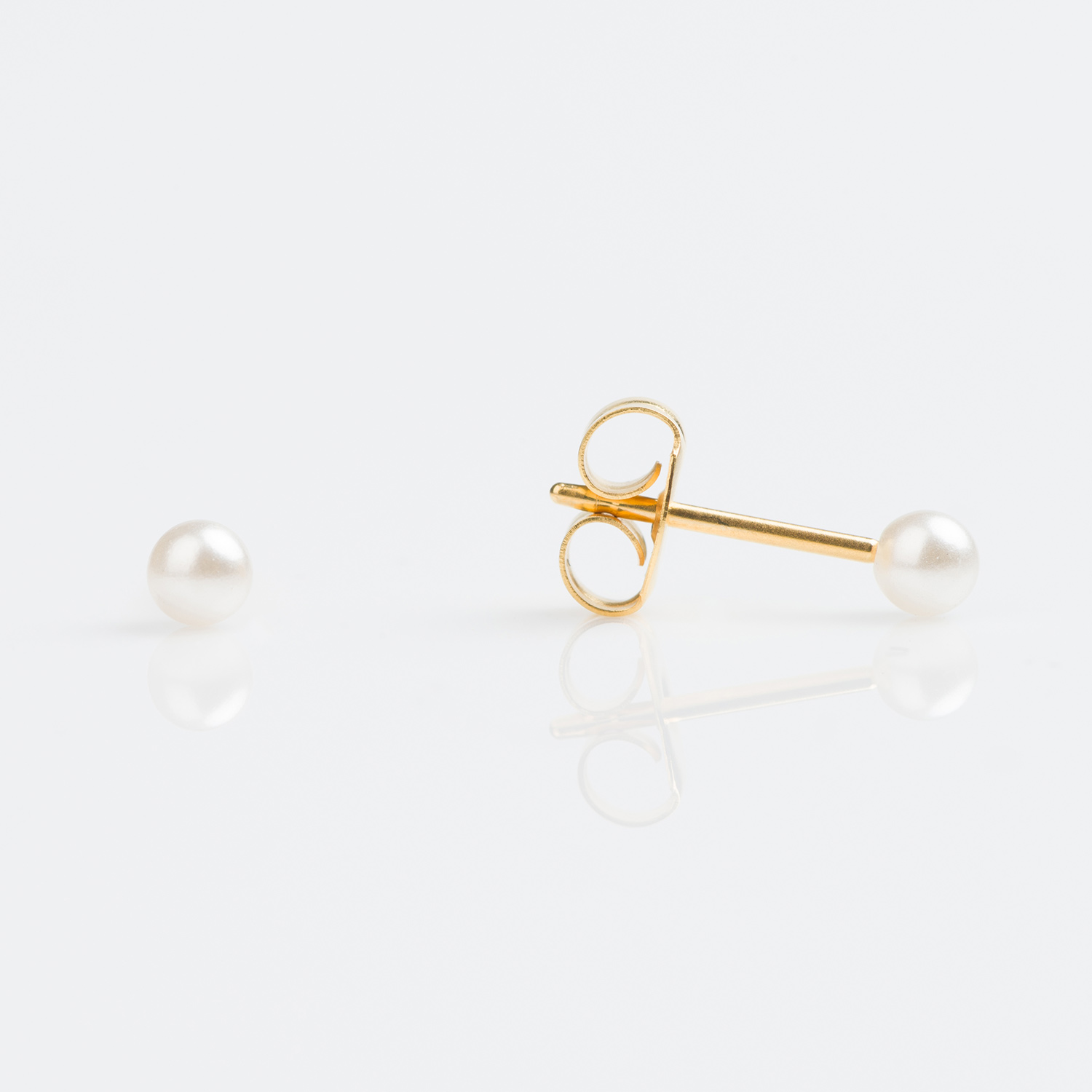 Sensitive™ Puff Pad Pearl Fashion Studs – 3mm – White – Gold-Plated