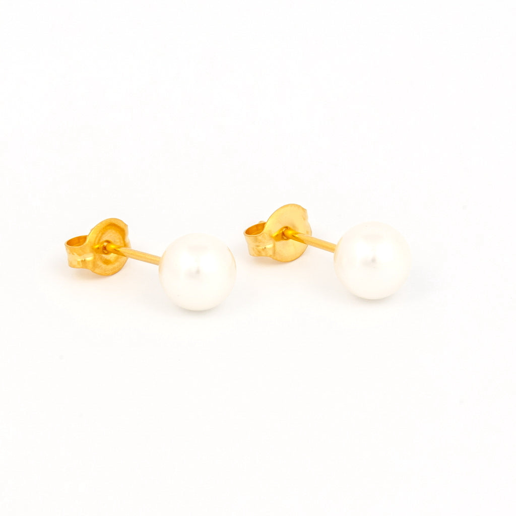 Sensitive™ Puff Pad Pearl Fashion Studs – 6mm – White – Gold-Plated