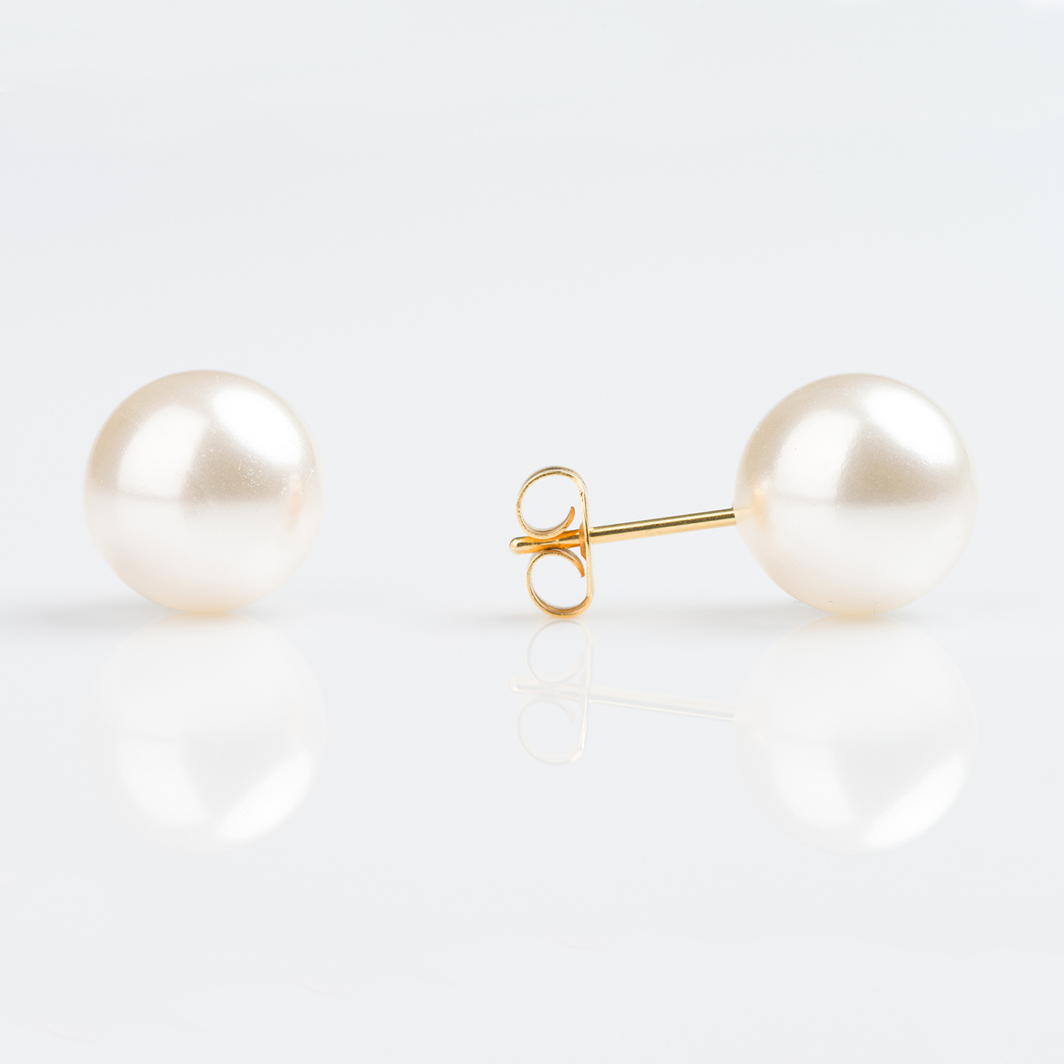 Sensitive™ Puff Pad Pearl Fashion Studs – 10mm – White – Gold-Plated