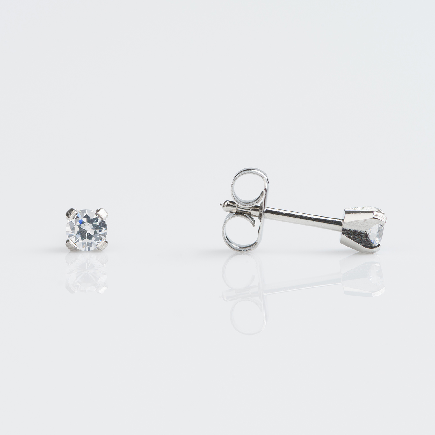 Sensitive™ Puff Pad Prong-Set Cubic Zirconia Fashion Studs – 3mm – Stainless Steel