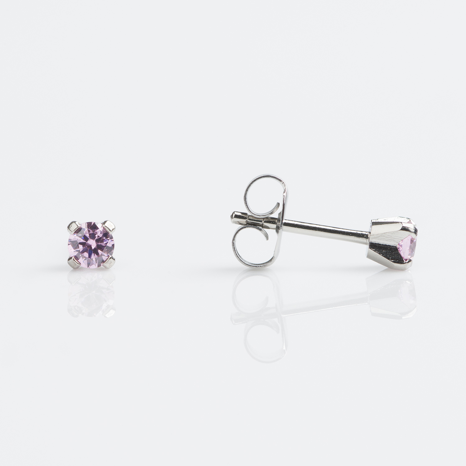 Sensitive™ Puff Pad Prong-Set Cubic Zirconia Fashion Studs – 3mm – Pink – Stainless Steel