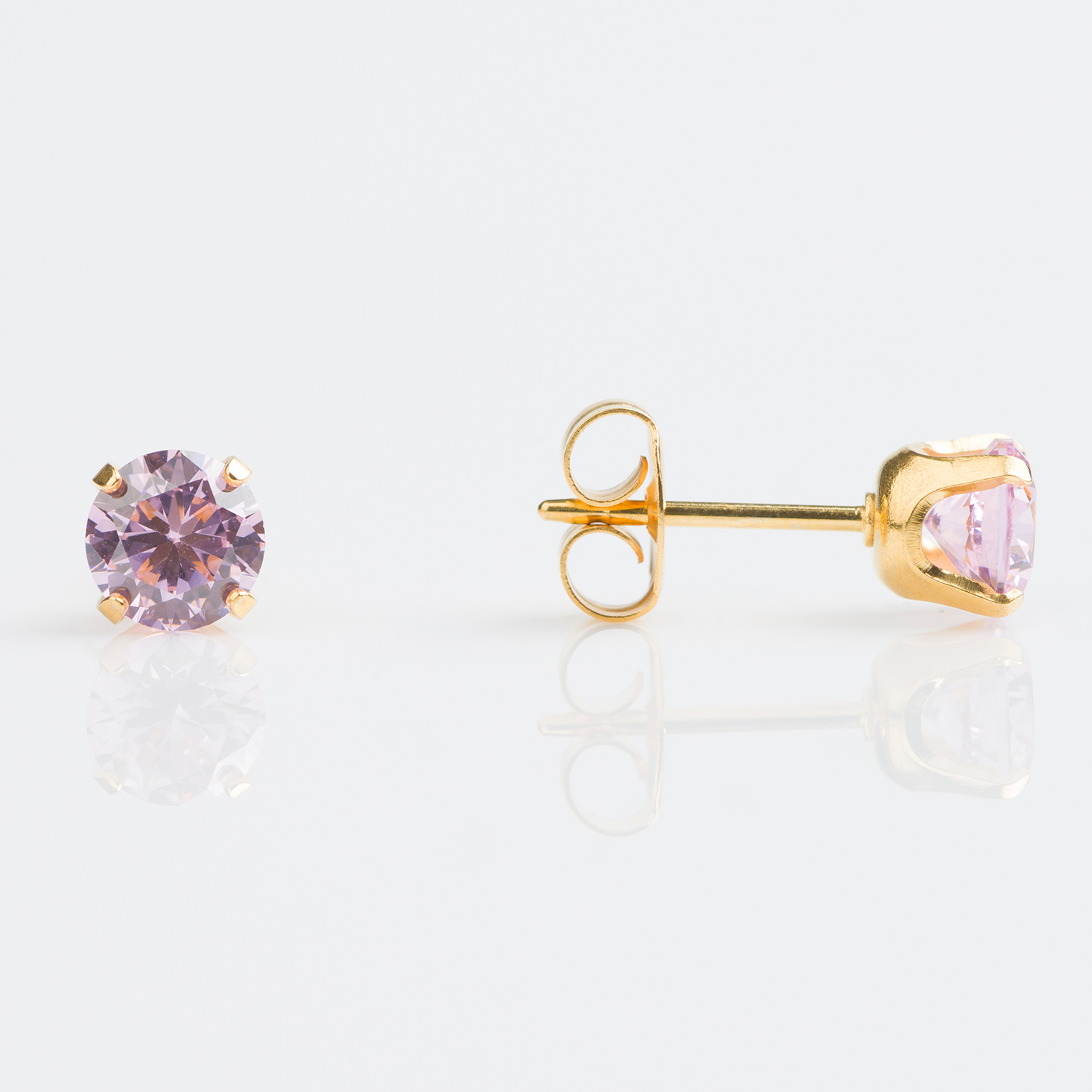 Sensitive™ Puff Pad Prong-Set Cubic Zirconia Fashion Studs – 5mm – Pink – Gold-Plated
