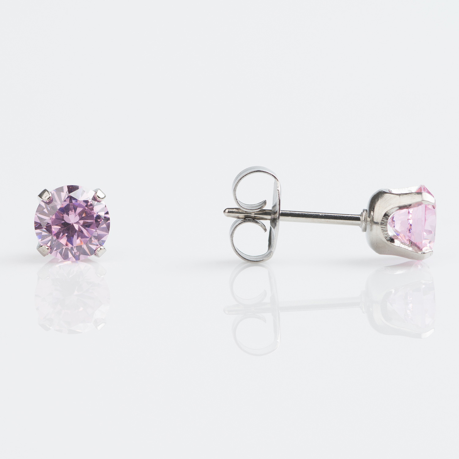 Sensitive™ Puff Pad Prong-Set Cubic Zirconia Fashion Studs – 5mm – Pink – Stainless Steel