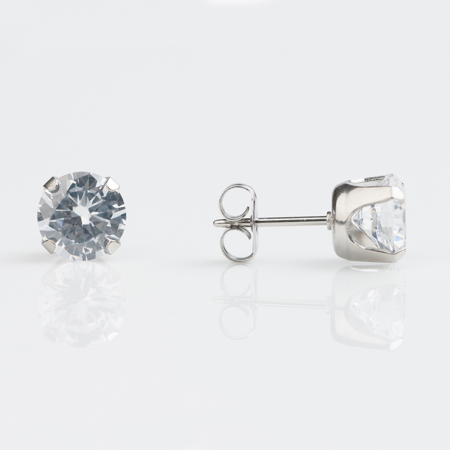 Sensitive™ Puff Pad Prong-Set Cubic Zirconia Fashion Studs – 7mm – Stainless Steel