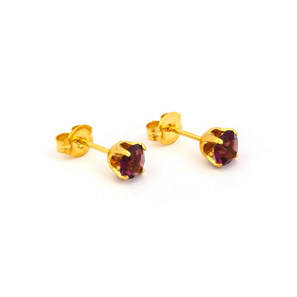 Sensitive™ Puff Pad Prong-Set Birthstone Fashion Studs – 5mm – February Amethyst Crystal – Gold-Plated