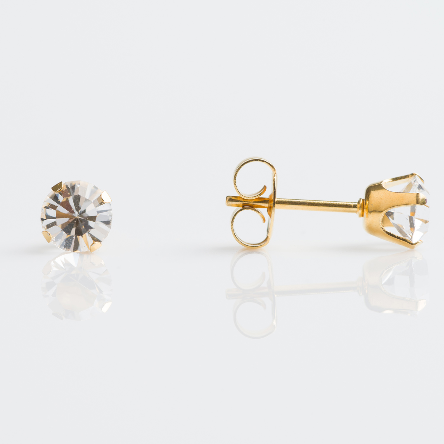 Sensitive™ Puff Pad Prong-Set Birthstone Fashion Studs – 5mm – April Crystal Crystal – Gold-Plated