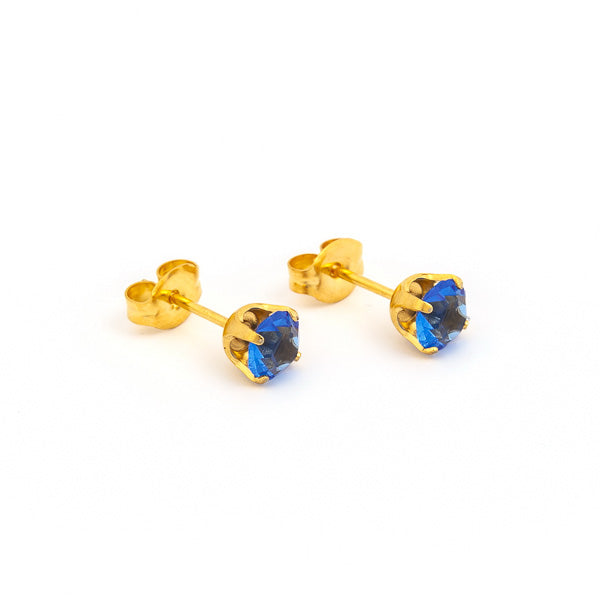 Sensitive™ Puff Pad Prong-Set Birthstone Fashion Studs – 5mm – September Sapphire Crystal – Gold-Plated