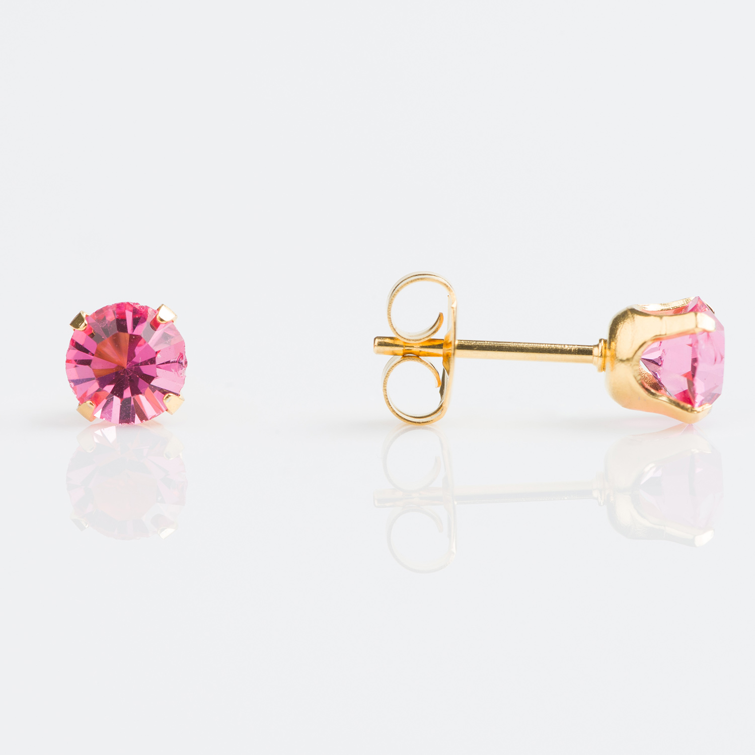 Sensitive™ Puff Pad Prong-Set Birthstone Fashion Studs – 5mm – October Rose Crystal – Gold-Plated