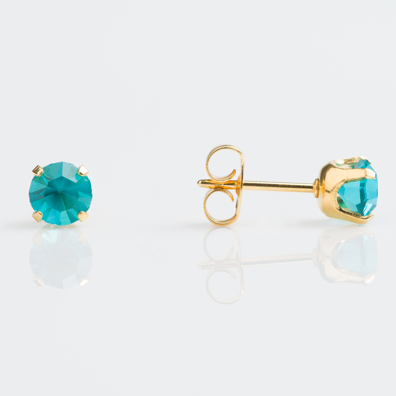 Sensitive™ Puff Pad Prong-Set Birthstone Fashion Studs – 5mm – December Blue Zircon Crystal – Gold-Plated