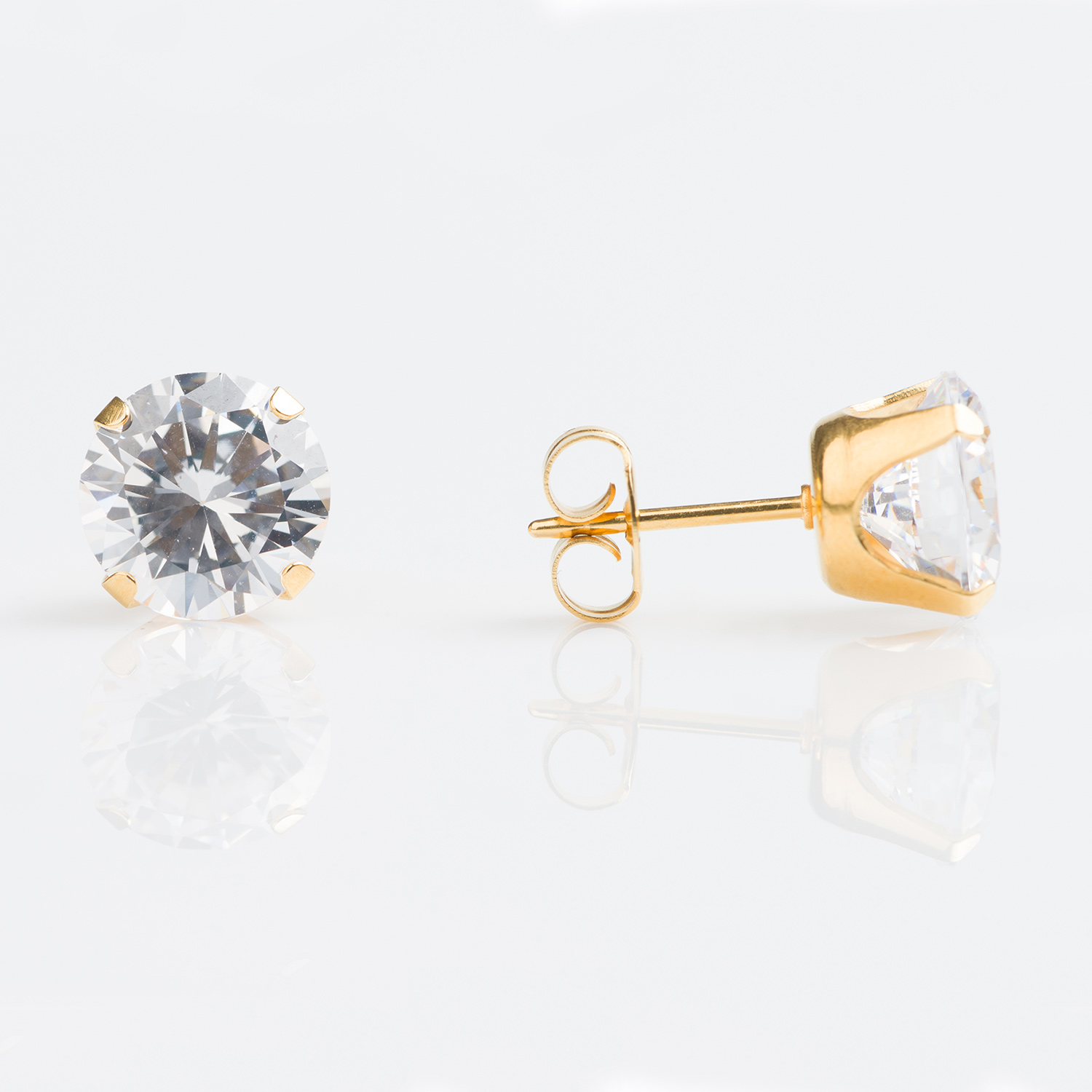 Sensitive™ Puff Pad Prong-Set Cubic Zirconia Fashion Studs – 8mm – Gold-Plated