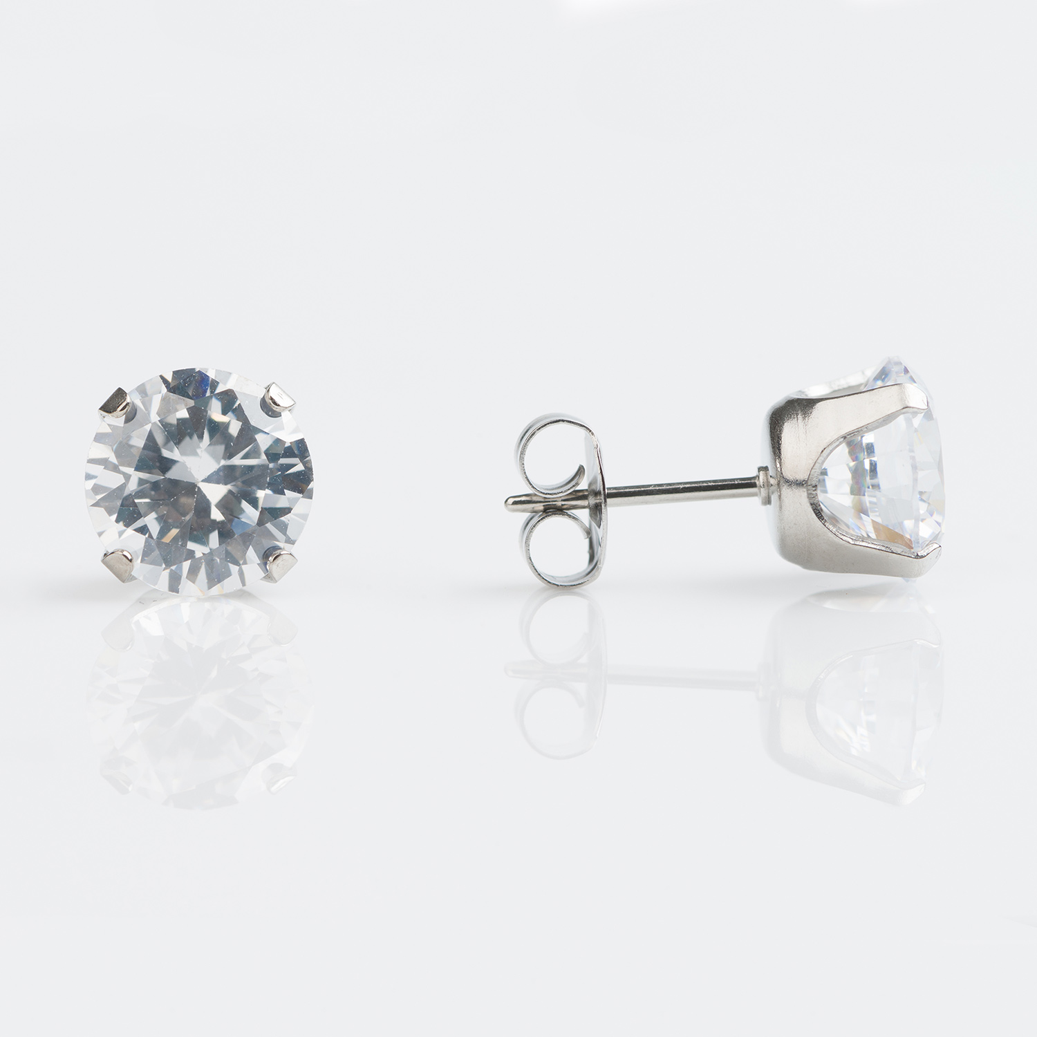 Sensitive™ Puff Pad Prong-Set Cubic Zirconia Fashion Studs – 8mm – Stainless Steel