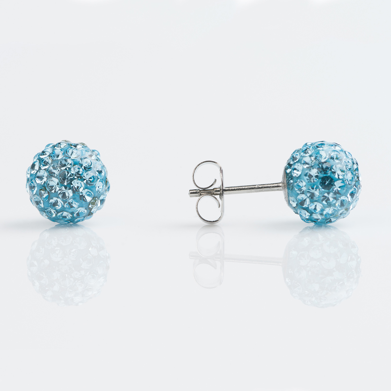 Sensitive™ Puff Pad Fashion Studs – Fireball – 8mm – March Aquamarine Crystal – Stainless Steel