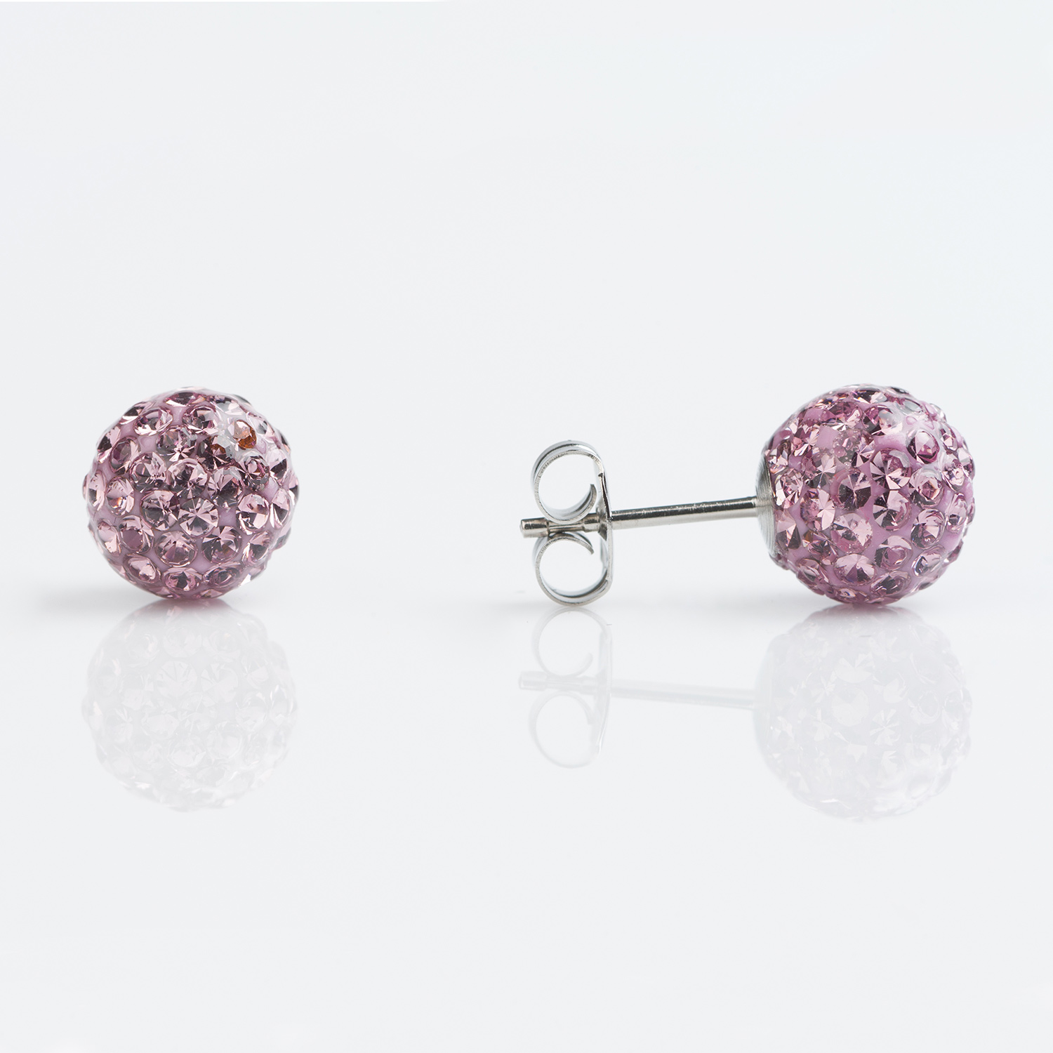 Sensitive™ Puff Pad Fashion Studs – Fireball – 8mm – Light Amethyst Crystal – Stainless Steel