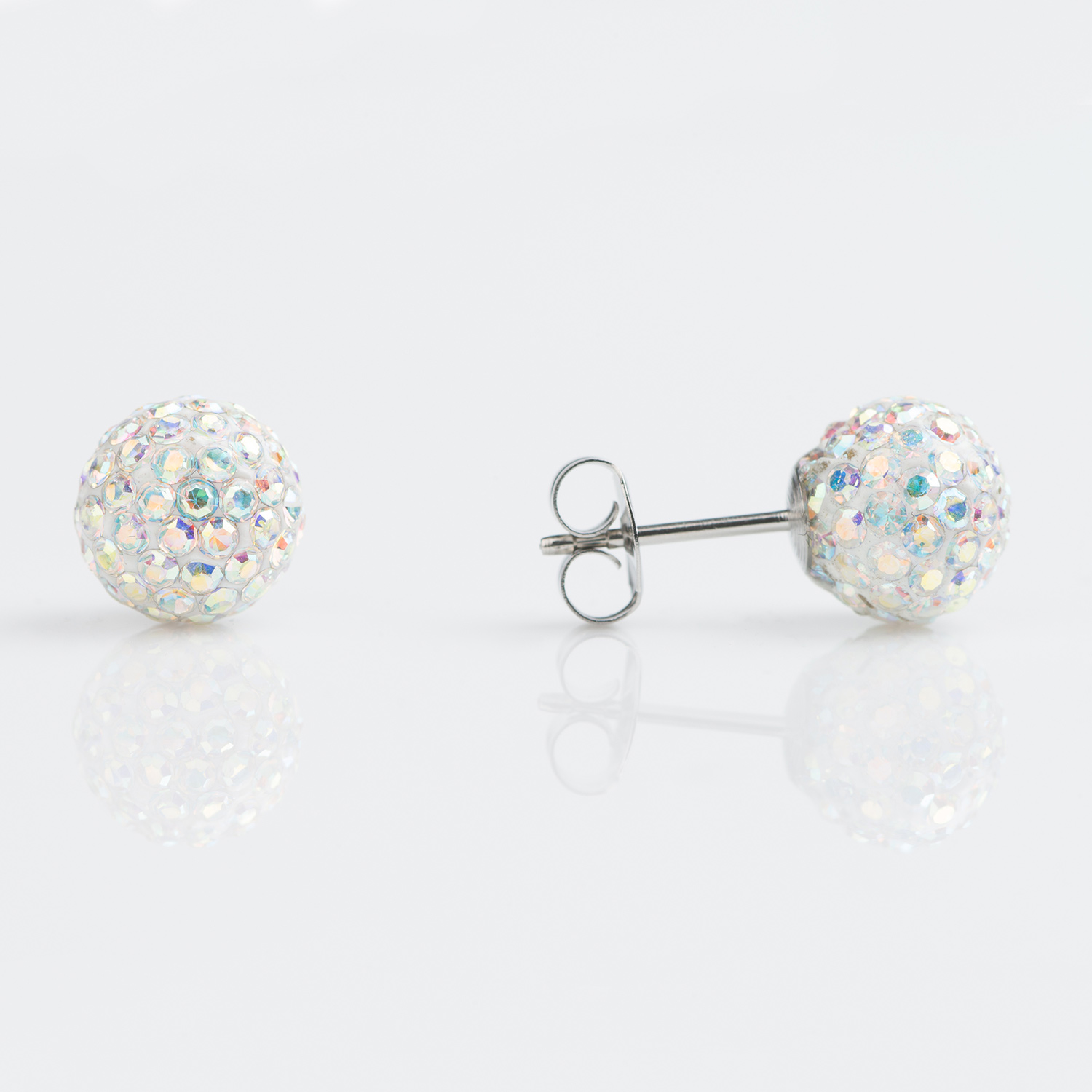 Sensitive™ Puff Pad Fashion Studs – Fireball – 8mm – Aurora Borealis Crystal – Stainless Steel
