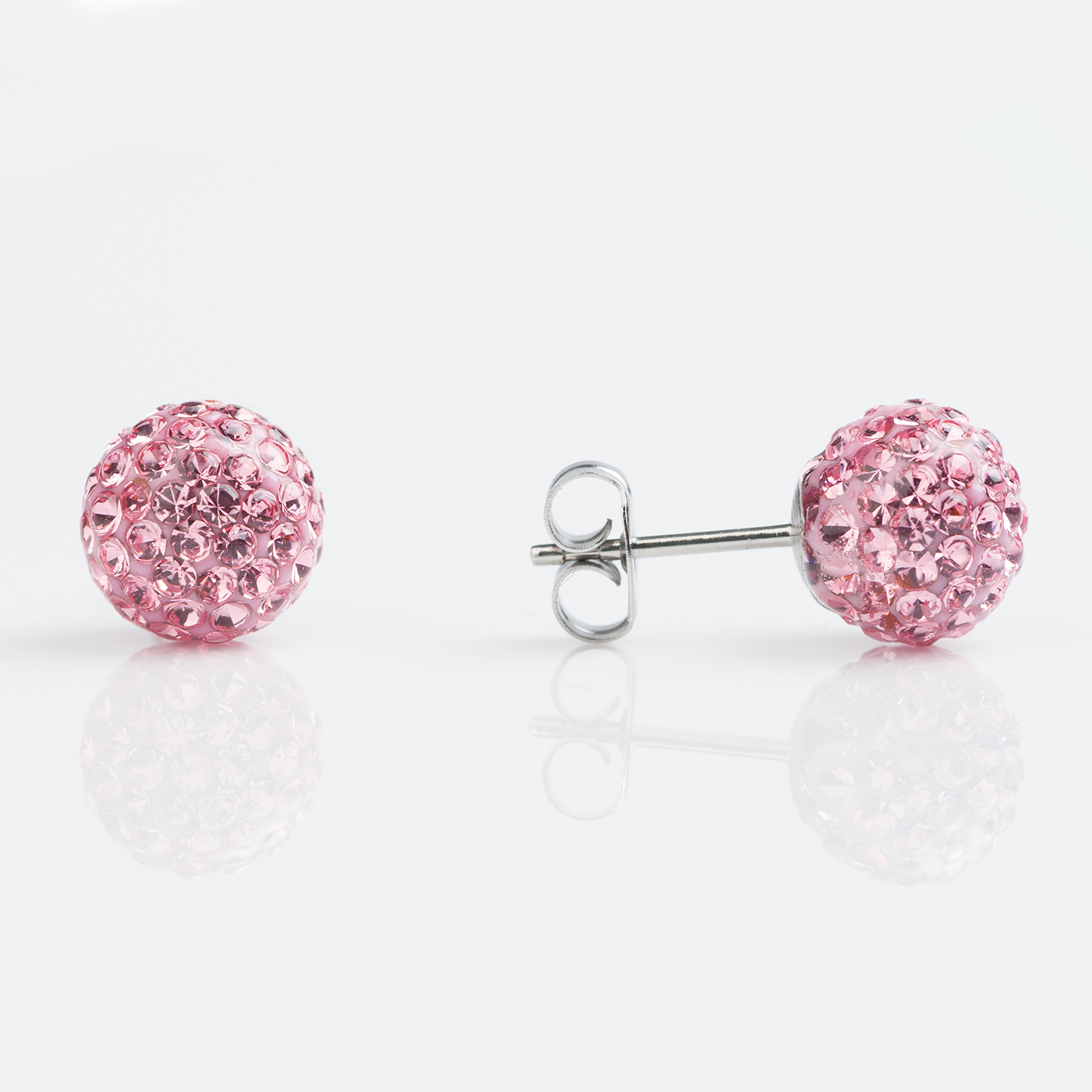 Sensitive™ Puff Pad Fashion Studs – Fireball – 8mm – Light Rose Crystal – Stainless Steel