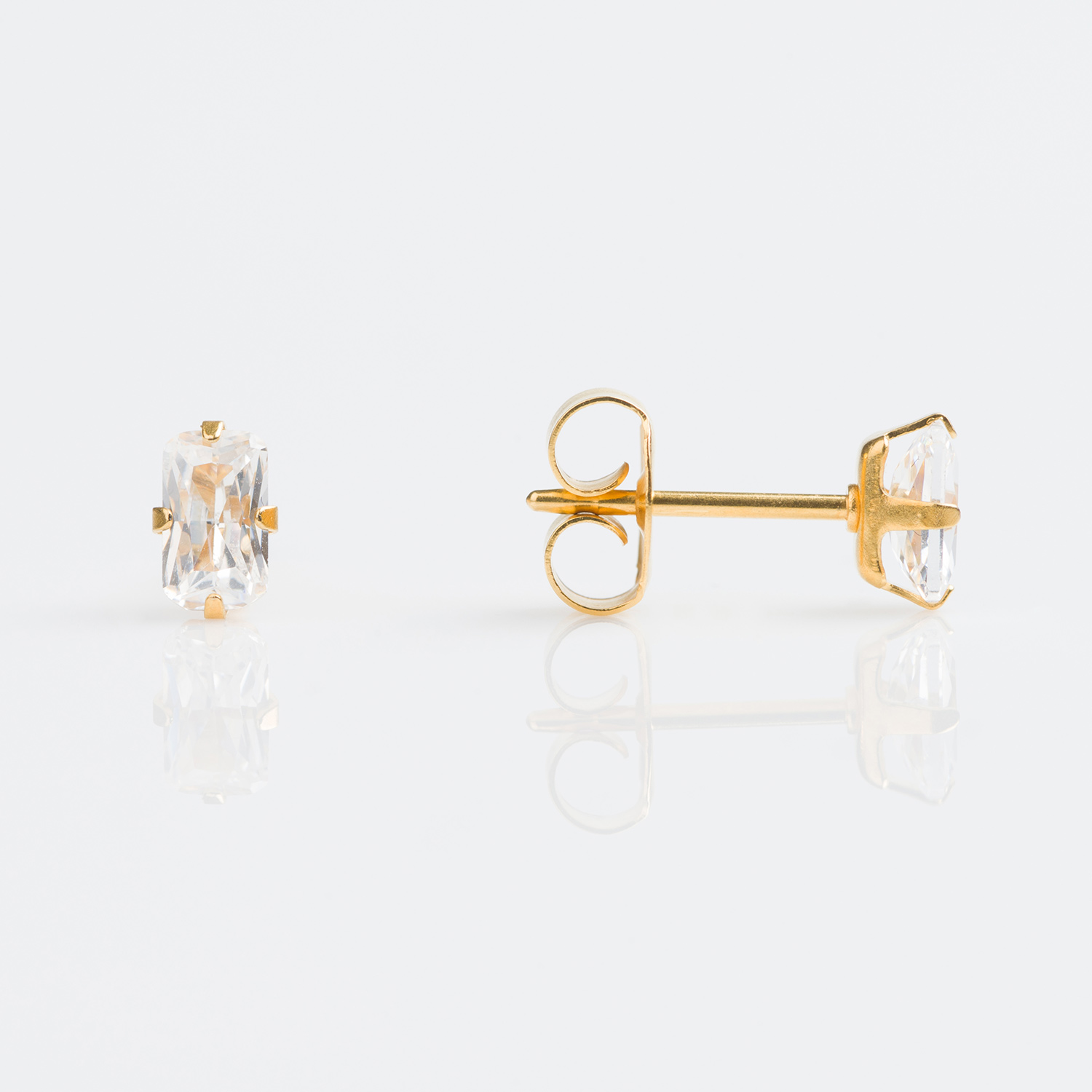 Sensitive™ Puff Pad Prong-Set Rectangle Cubic Zirconia Fashion Studs – 5×3mm – Gold-Plated