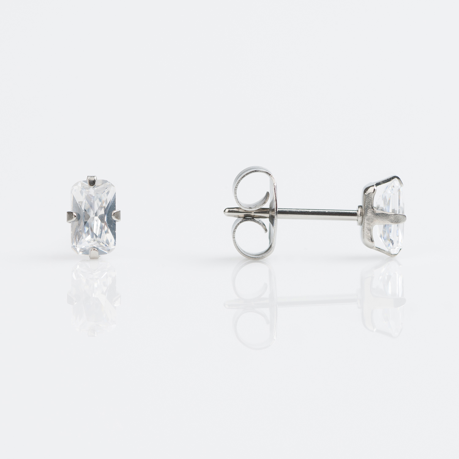 Sensitive™ Puff Pad Prong-Set Rectangle Cubic ZirconiaFashion Studs – 5×3mm – Stainless Steel