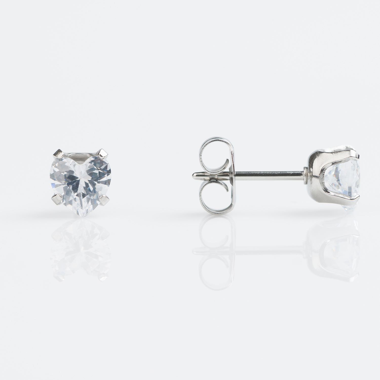 Sensitive™ Puff Pad Prong-Set Heart Cubic Zirconia Fashion Studs – 5×5mm – Stainless Steel