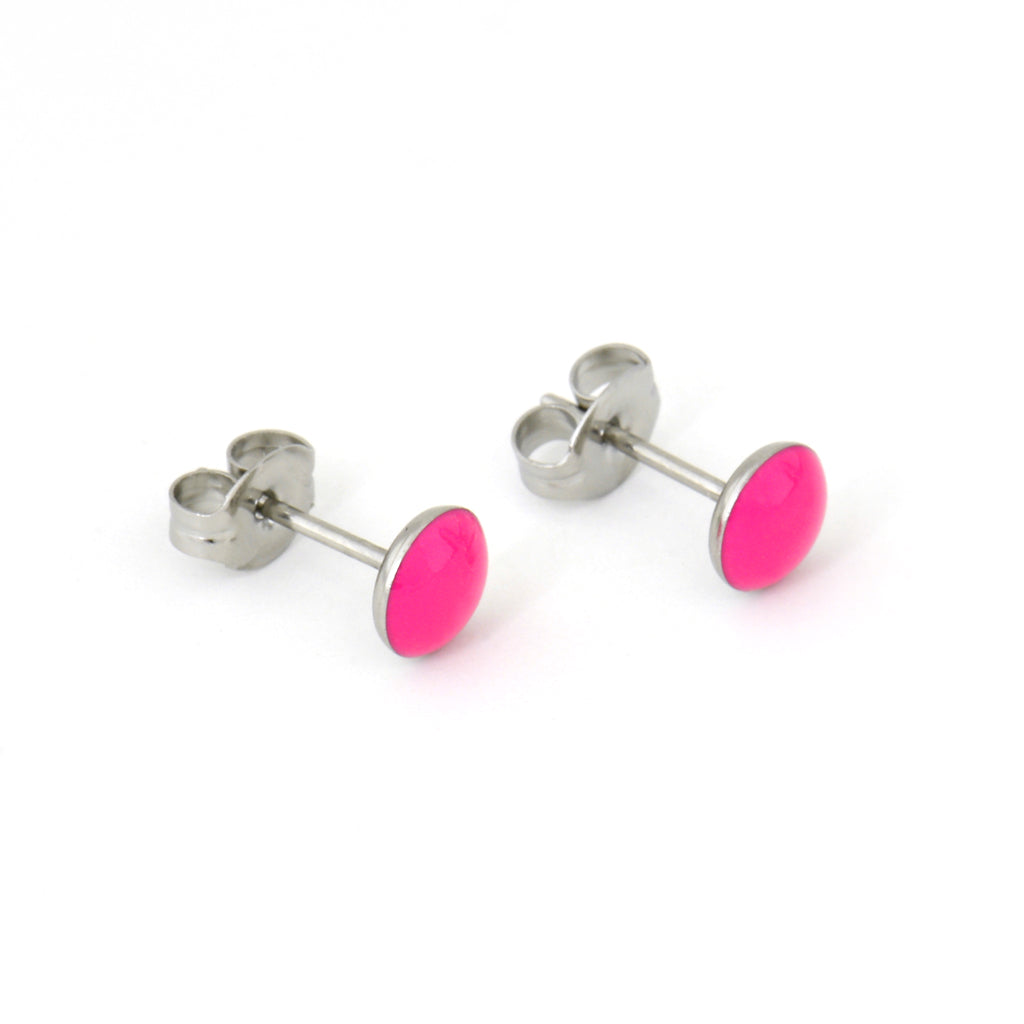Sensitive™ Puff Pad Novelty Fashion Studs – Buttons – Neon Hot Pink – Stainless Steel