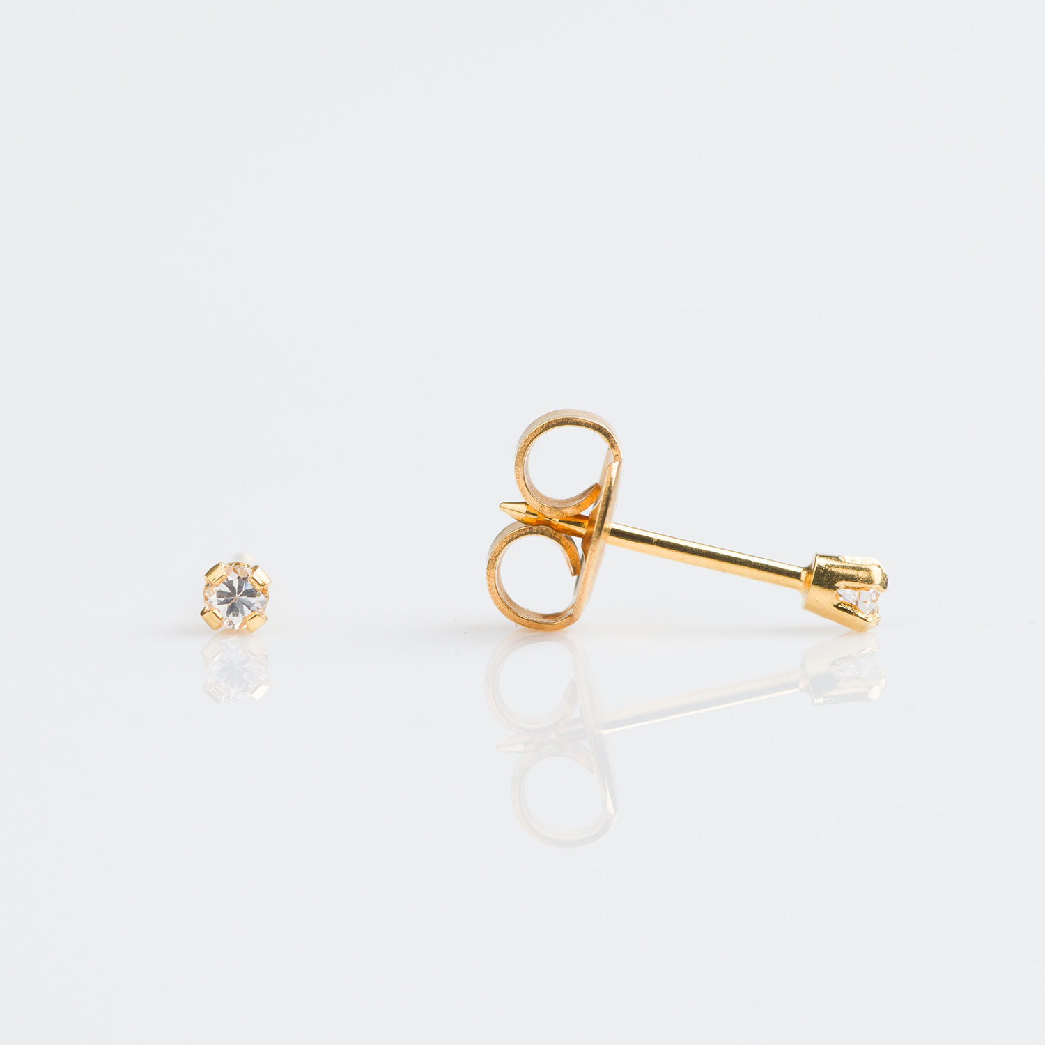 System 75™ Prong-Set Cubic Zirconia Piercing Studs – 2mm – Regular Post – 9K Yellow Gold