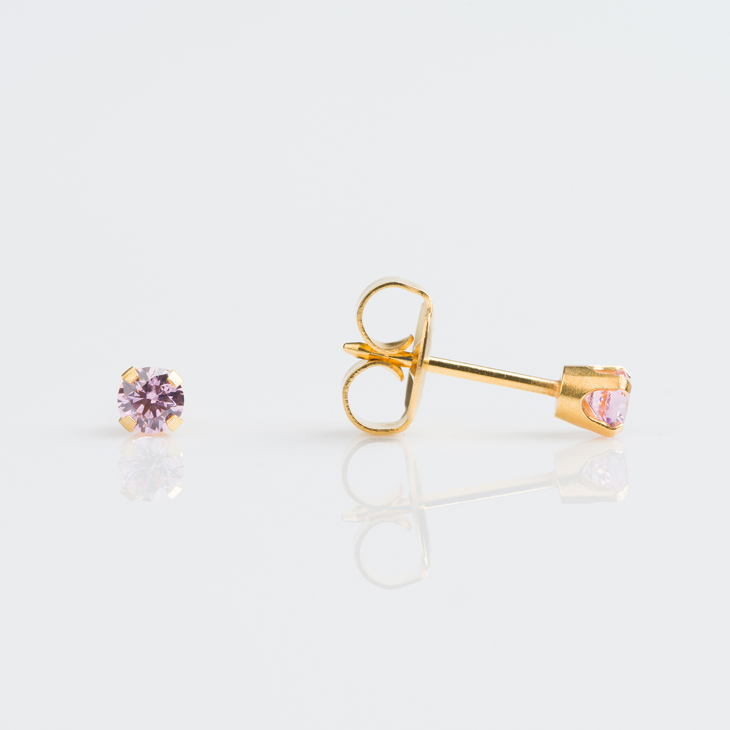 System 75™ Prong-Set Cubic Zirconia Piercing Studs – Pink – 3mm – 9K Yellow Gold