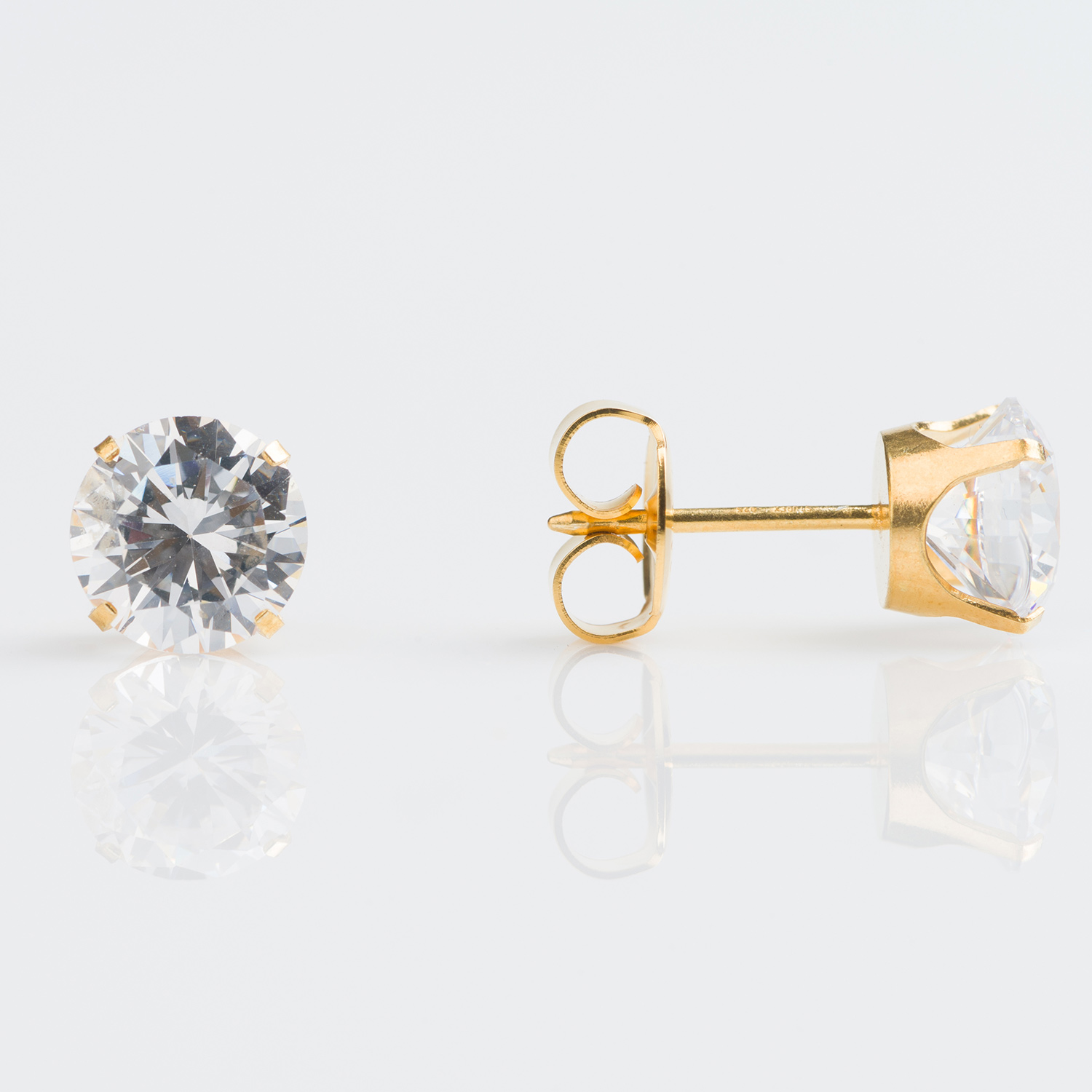 System 75™ Prong-Set Cubic Zirconia Piercing Studs – 7mm – Regular Post – 9K Yellow Gold