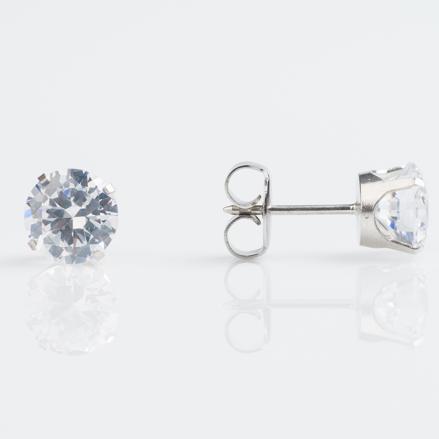 System 75™ Prong-Set Cubic Zirconia Piercing Studs – 3mm – Regular Post – 14K White Gold