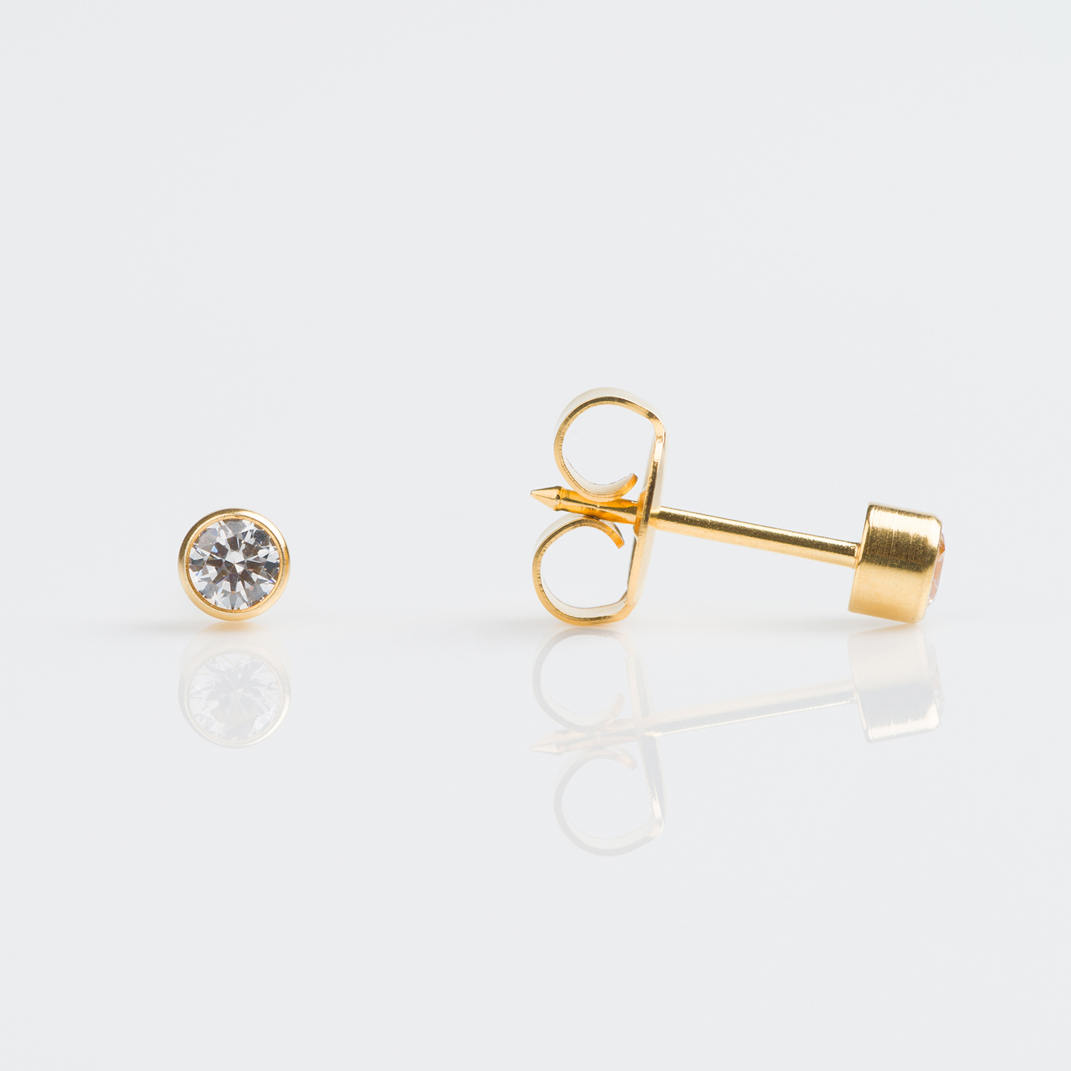 System 75™ Bezel-Set Cubic Zirconia Piercing Studs – Pink – 3mm – 14K White Gold