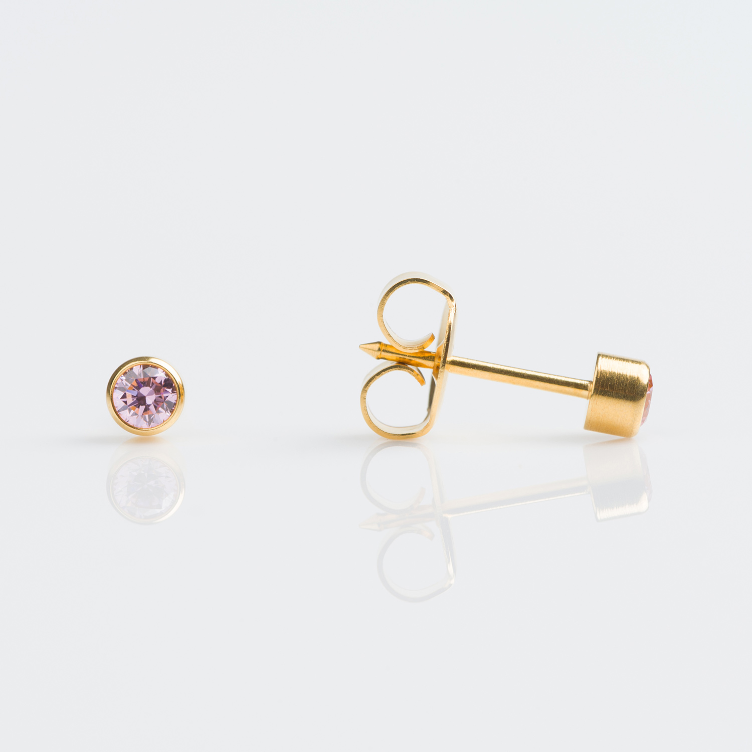 System 75™ Bezel-Set Cubic Zirconia Piercing Studs – 3mm – 9K Yellow Gold