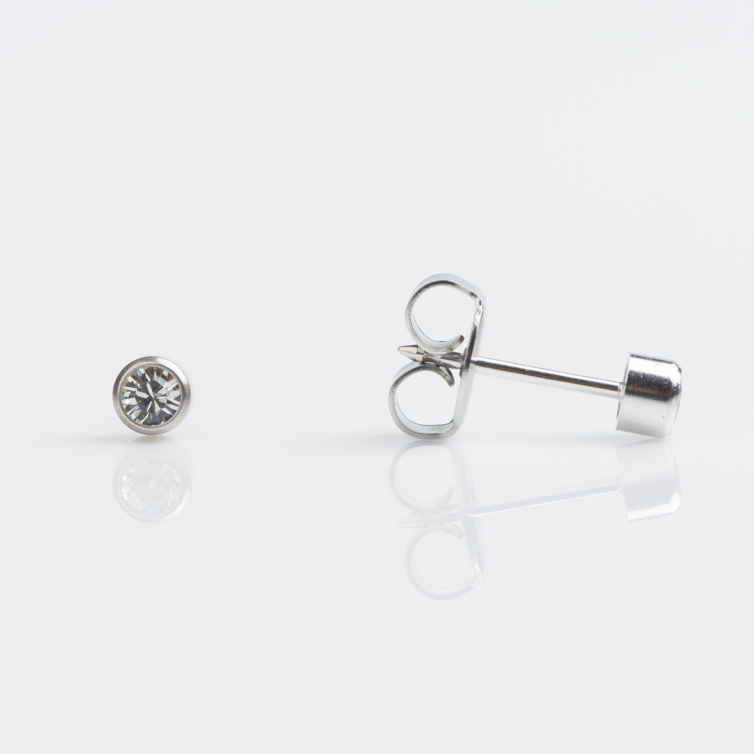 System 75™ Bezel-Set Cubic Zirconia Piercing Studs – 3mm – 9K White Gold
