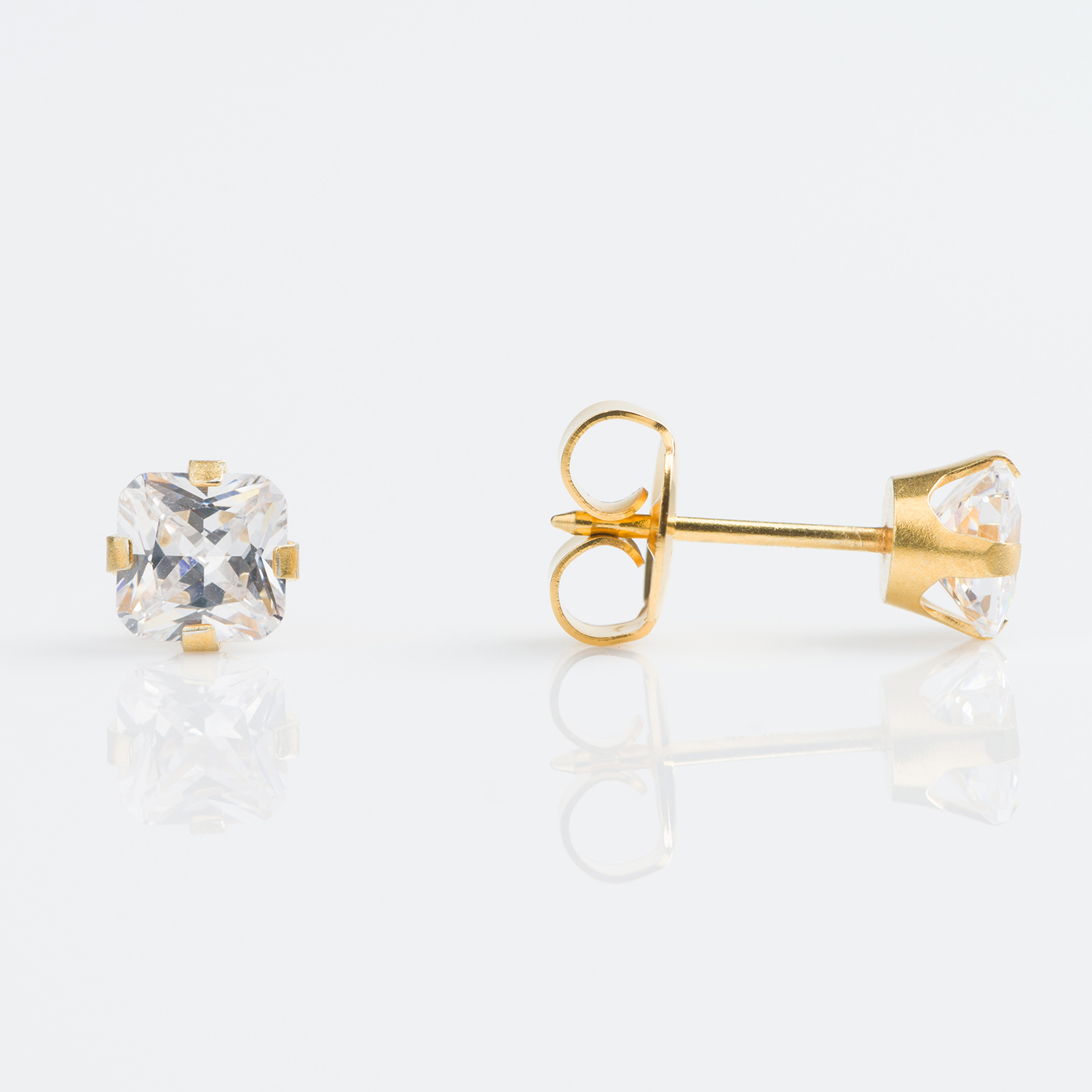 System 75™ Prong-Set Princess-Cut Cubic Zirconia Piercing Studs – 5×5mm – 9K Yellow Gold