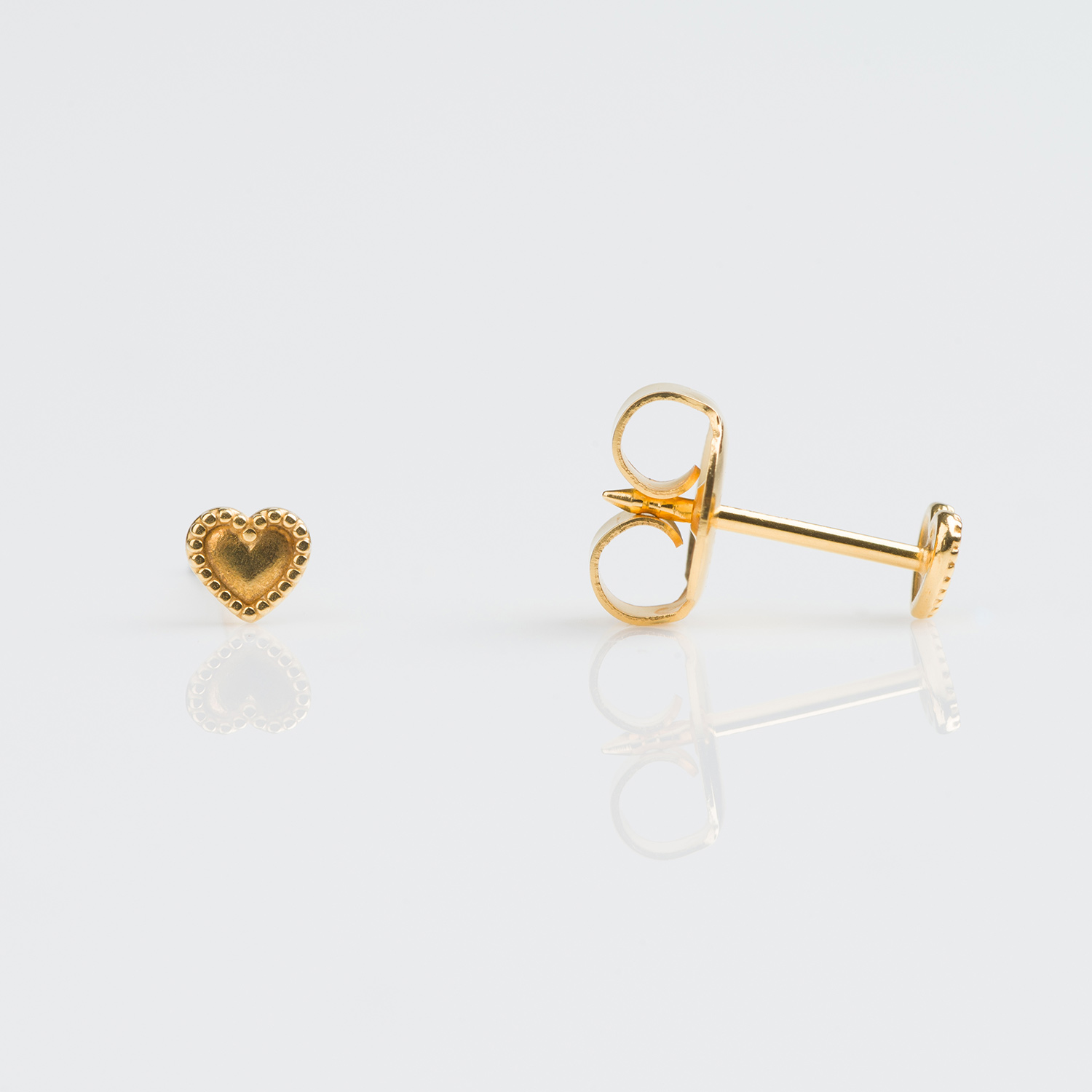 System 75™ Micro Mini Piercing Studs – Beaded Heart – 9K Yellow Gold – 4mm