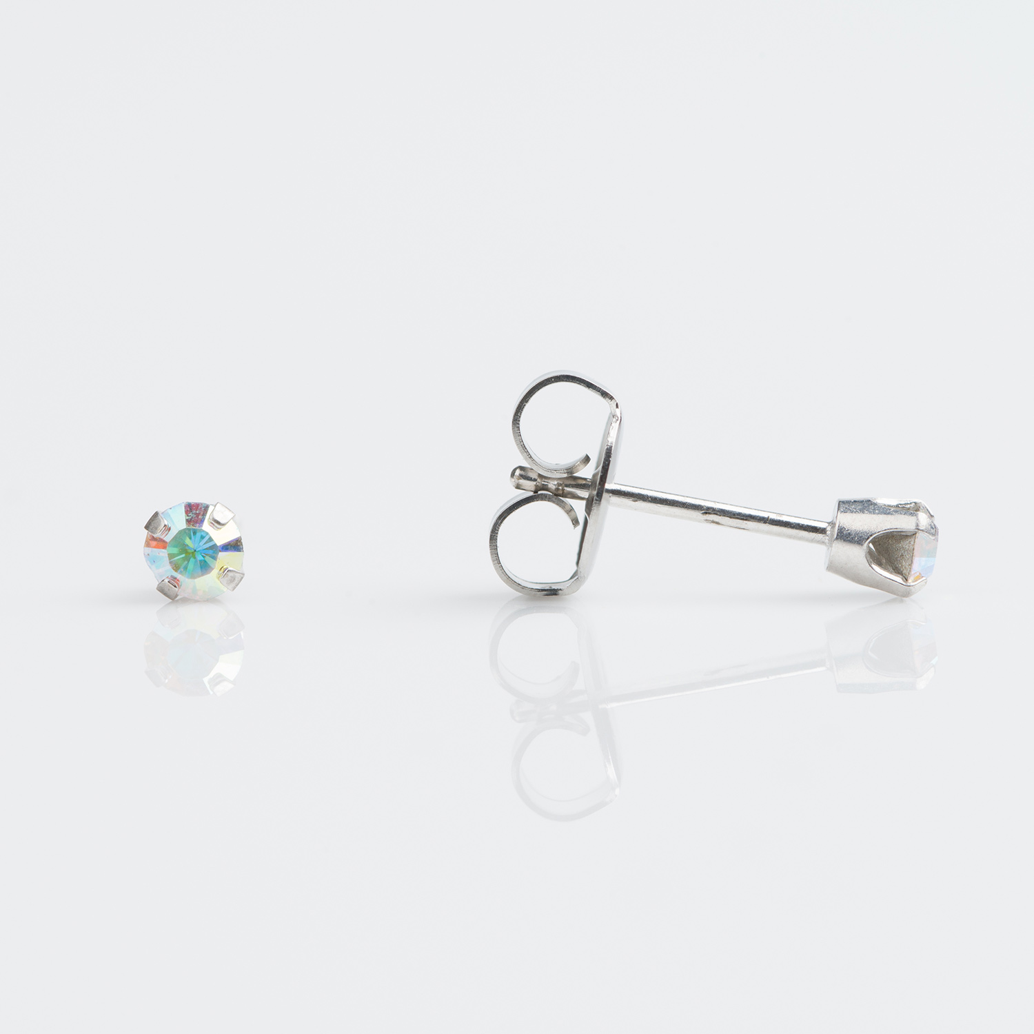 System 75™ Prong-Set Crystal Piercing Studs – 3mm – Aurora Borealis – 14K Yellow Gold