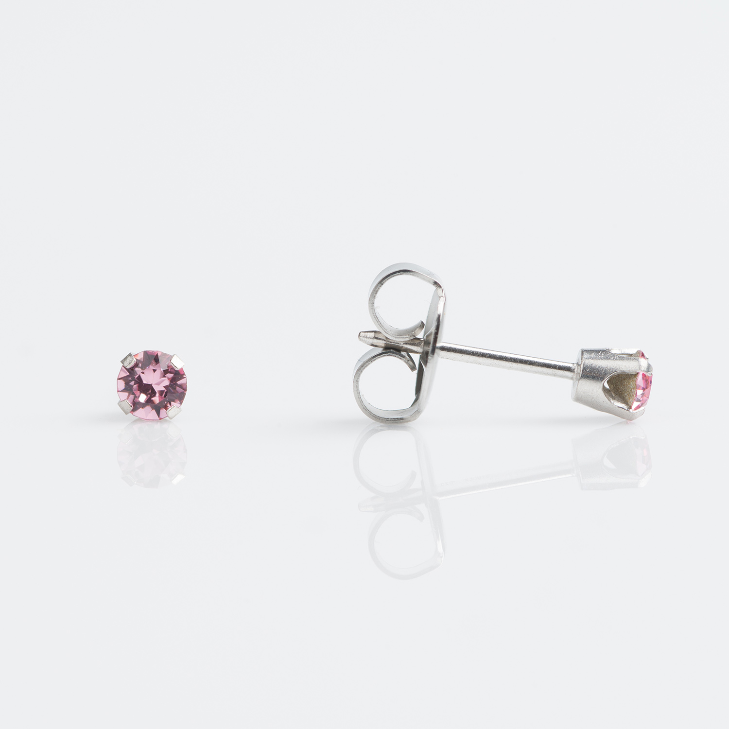 System 75™ Prong-Set Crystal Piercing Studs – 4mm – Light Rose – 9K White Gold