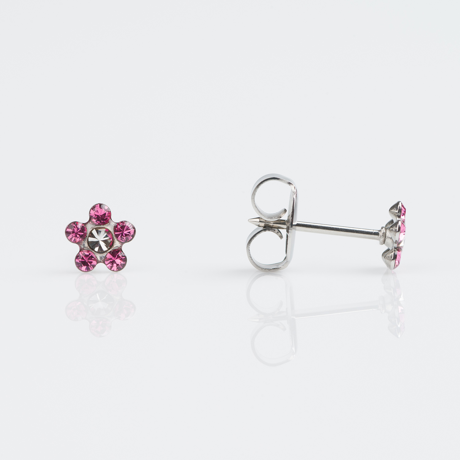 System 75™ Daisy Birthstone Piercing Studs – Rainbow (Assorted) Crystals – Regular Post – 9K White Gold – 5mm