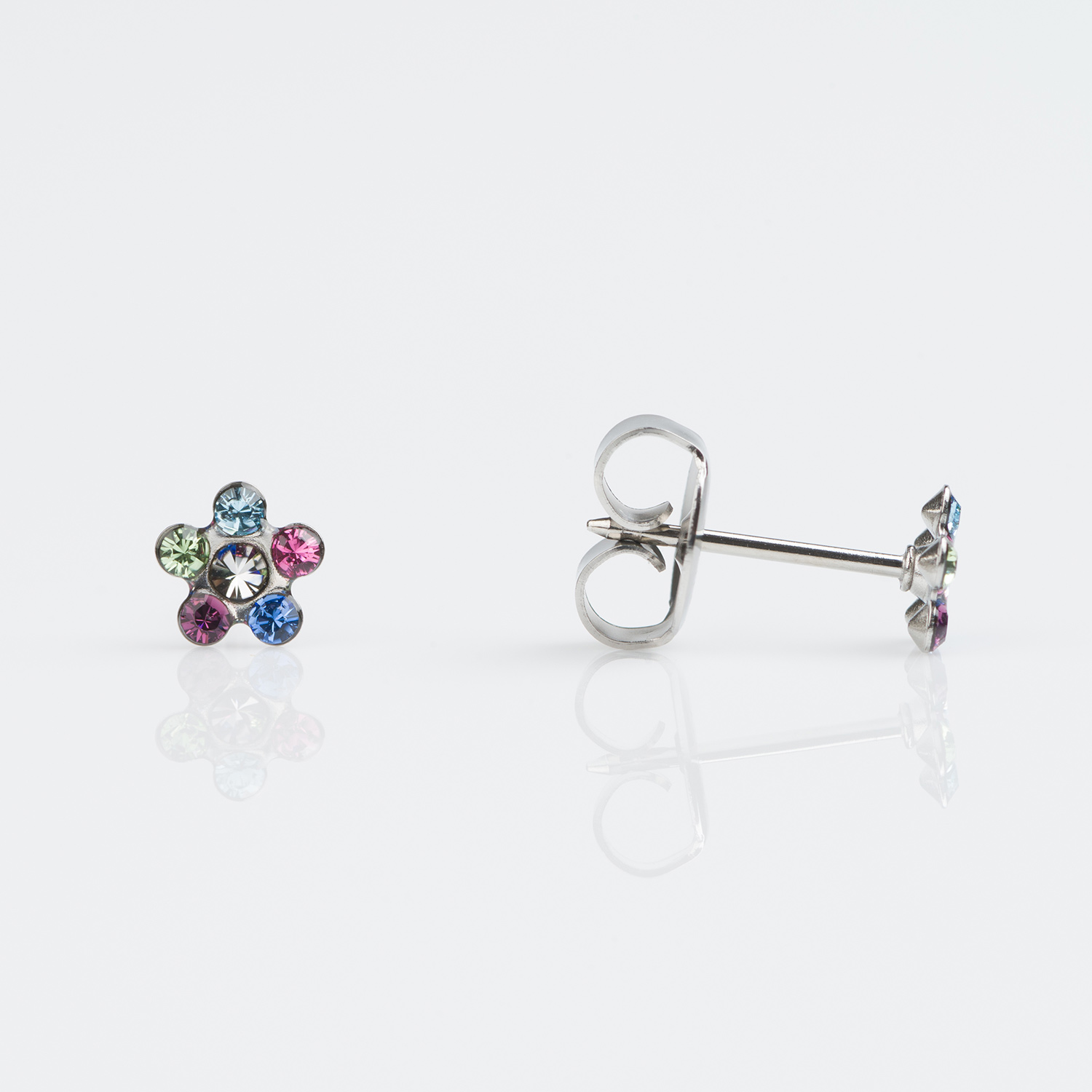 System 75™ Daisy Birthstone Piercing Studs – October Rose + Crystal – Regular Post – 9K White Gold – 5mm