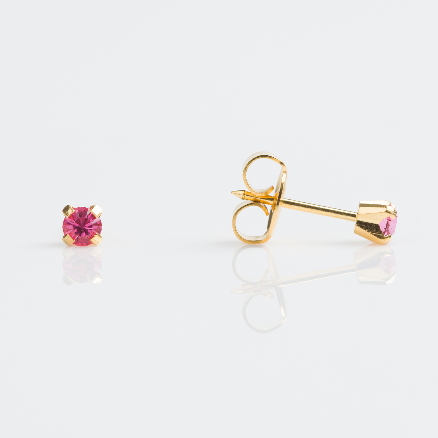 System 75™ Prong-Set Birthstone Piercing Studs – 3mm – October Rose Crystal – Gold-Plated