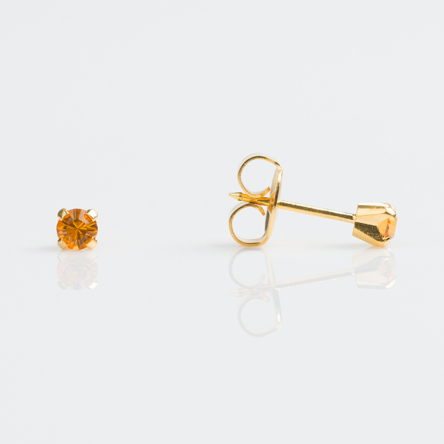 System 75™ Prong-Set Birthstone Piercing Studs – 3mm – November Topaz Crystal – Gold-Plated