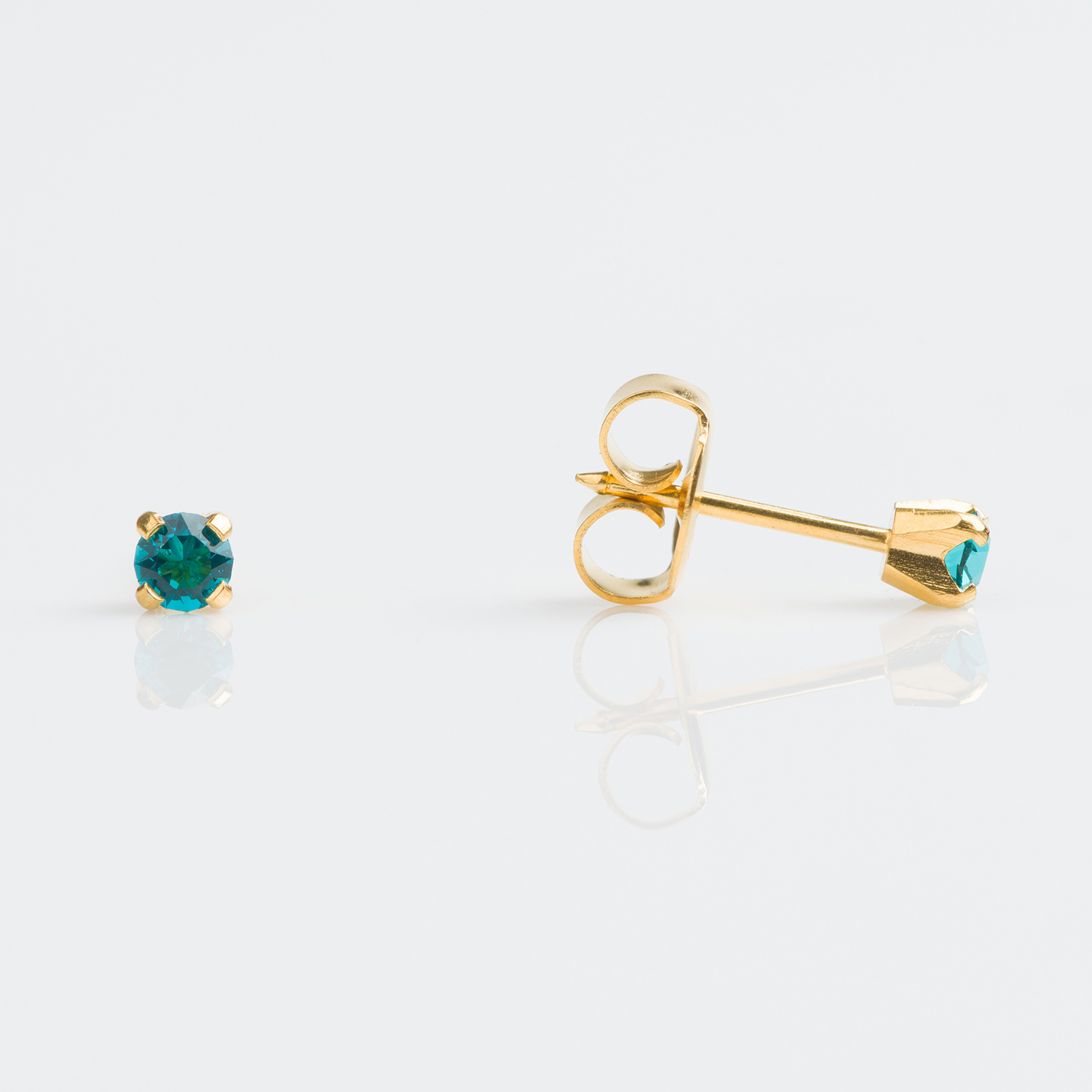 System 75™ Prong-Set Birthstone Piercing Studs – 3mm – December Blue Cubic Zircon – Gold-Plated