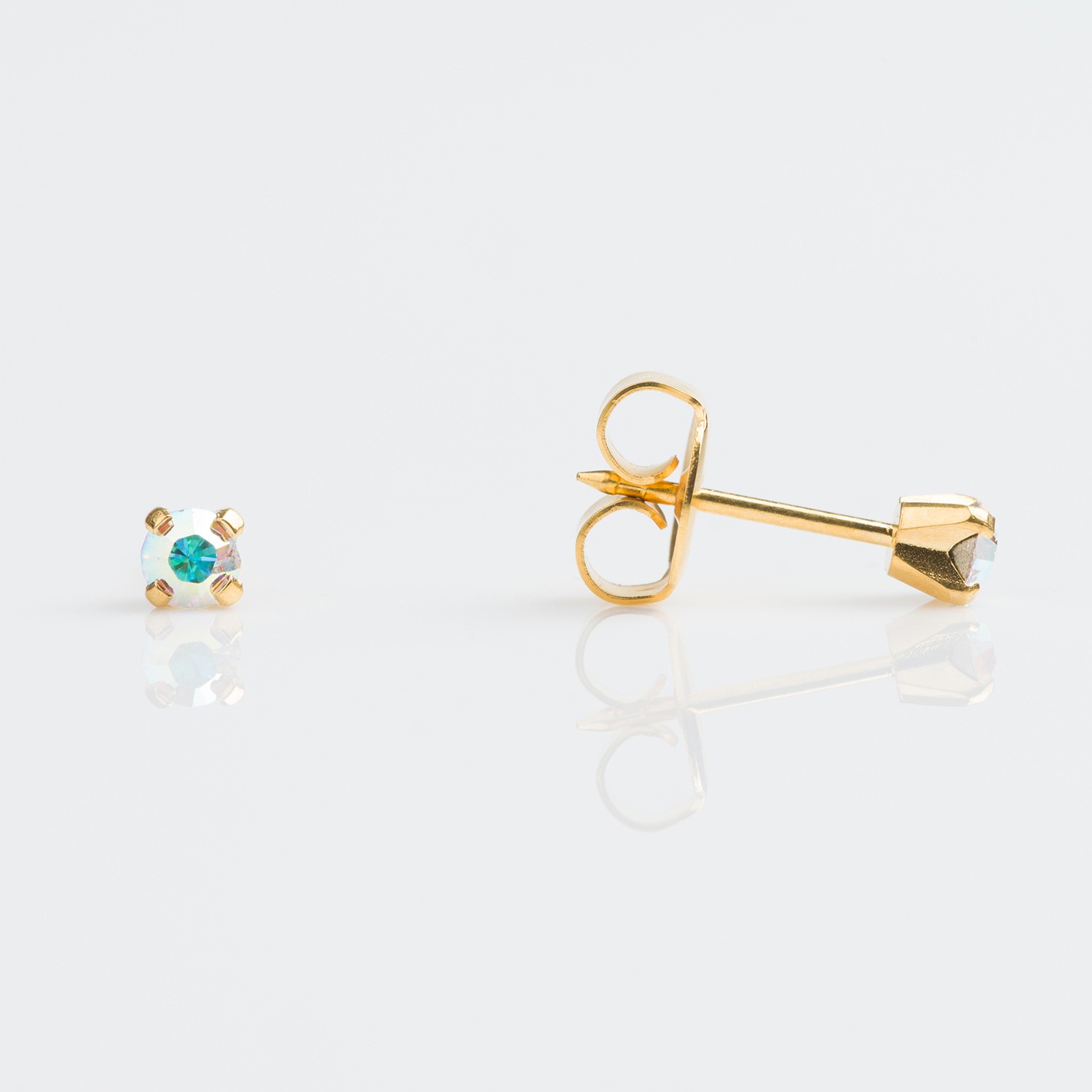 System 75™ Prong-Set Crystal Piercing Studs – 3mm – Aurora Borealis – Stainless Steel