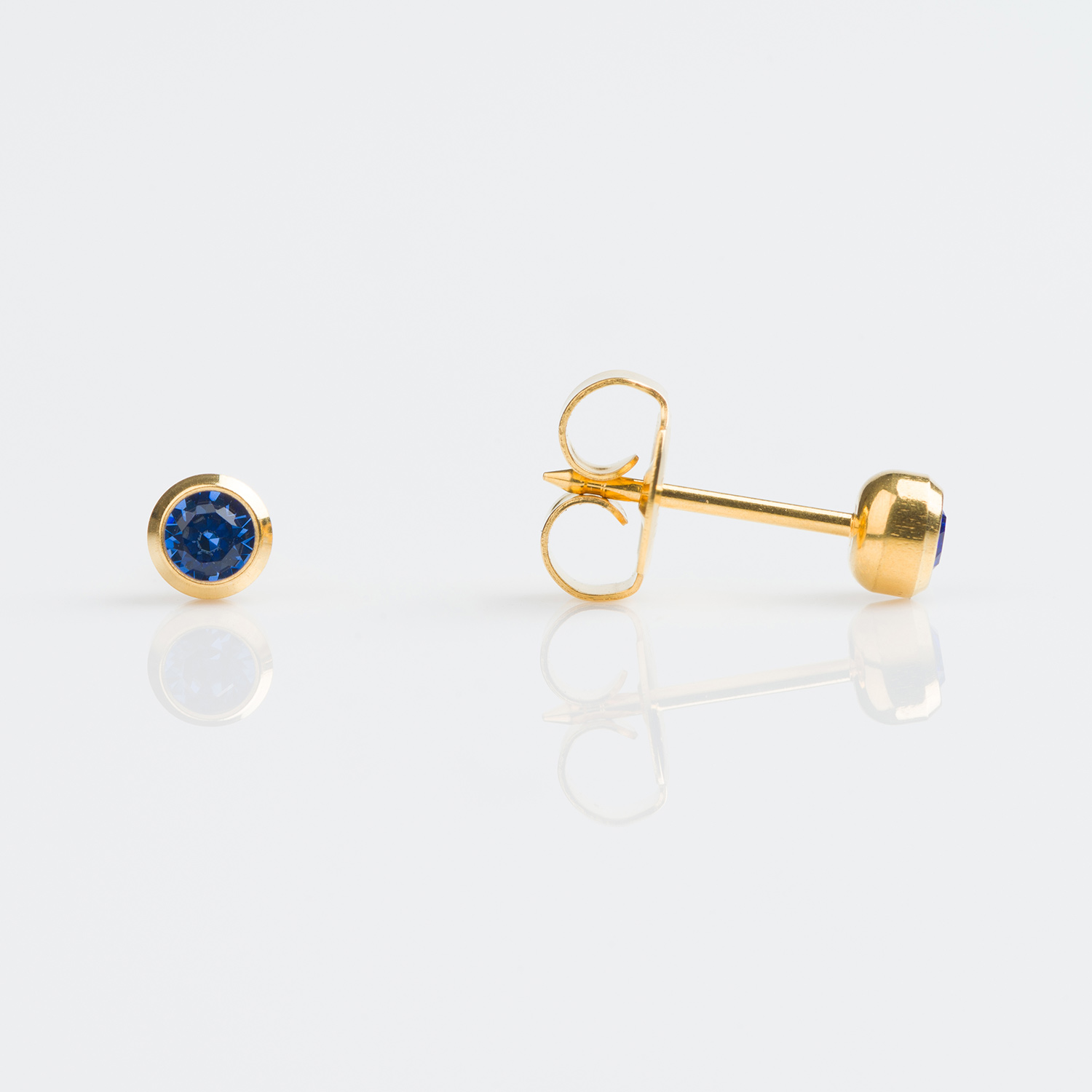 System 75™ Bezel-Set Birthstone Piercing Studs – 3mm – September Sapphire Crystal – Gold-Plated