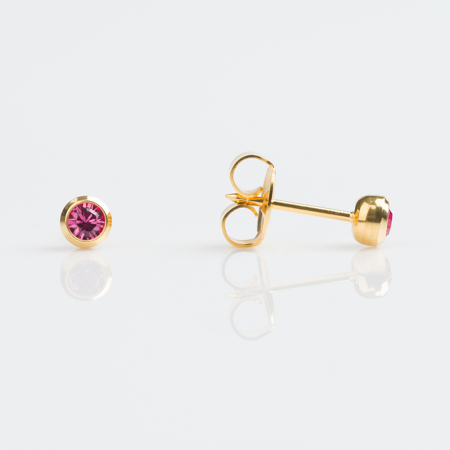 System 75™ Bezel-Set Birthstone Piercing Studs – 3mm – October Rose Crystal – Gold-Plated